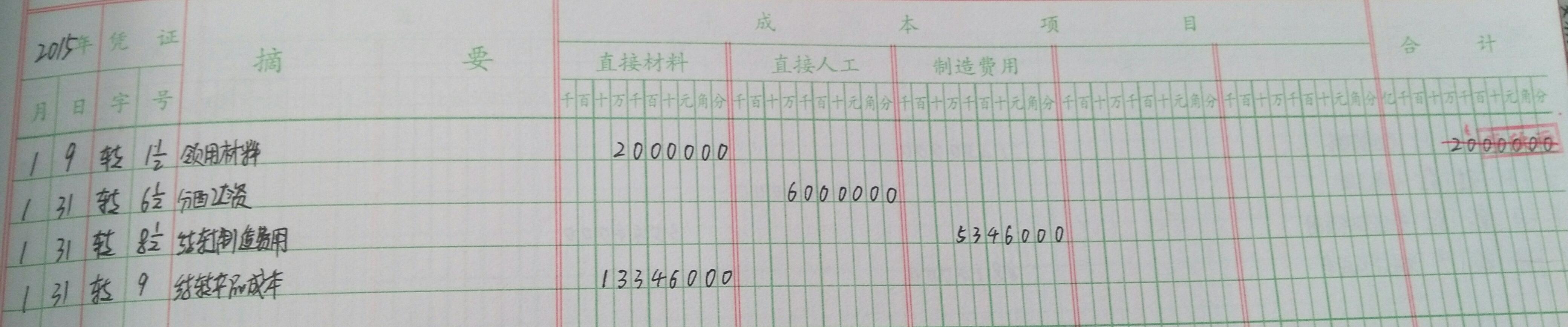生产成本明细账合计写法